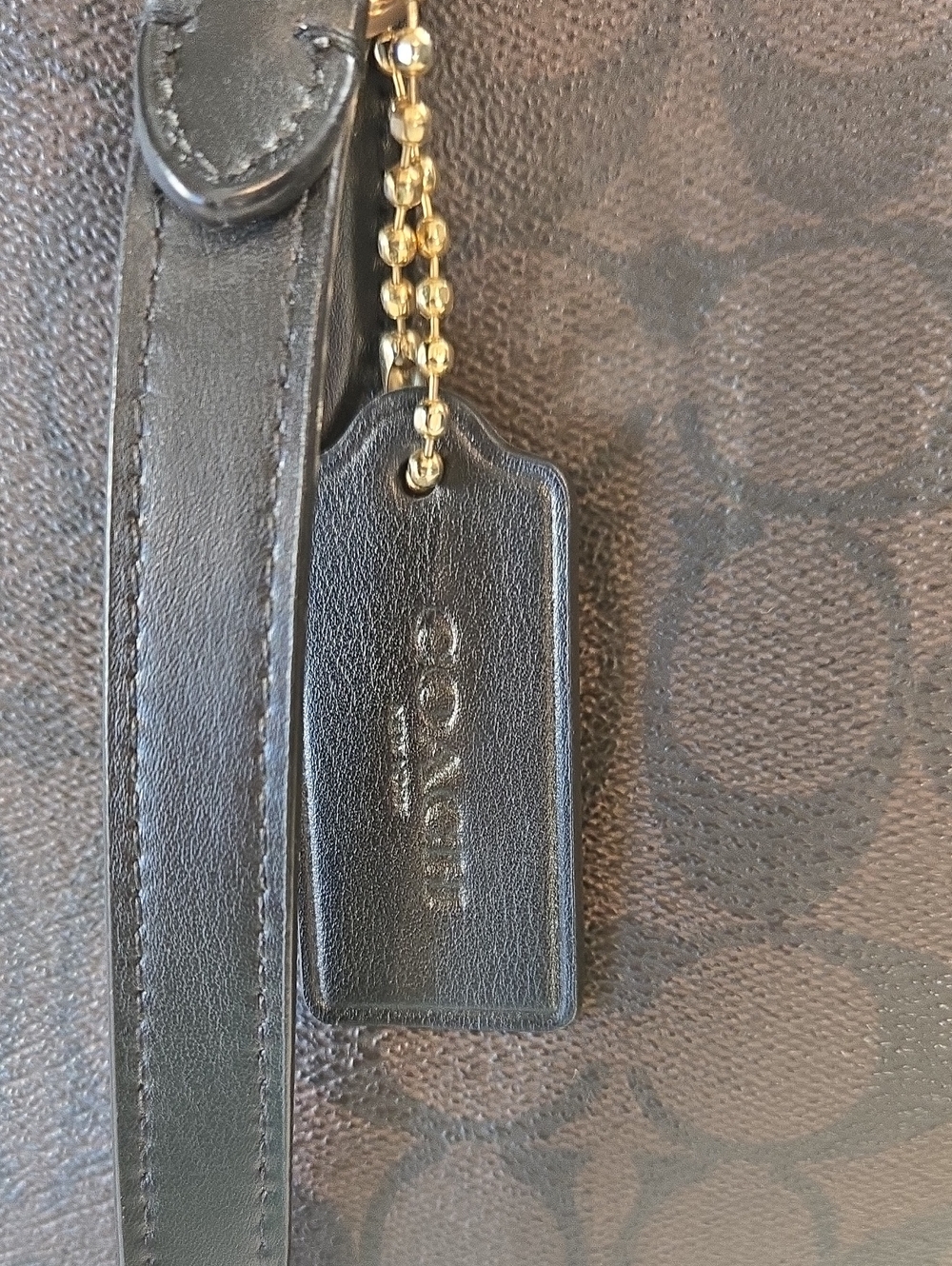 Coach Dark Brown Signature Tote with Black Trim and Gold Hardware 14x10x5 - Picture 3 of 8